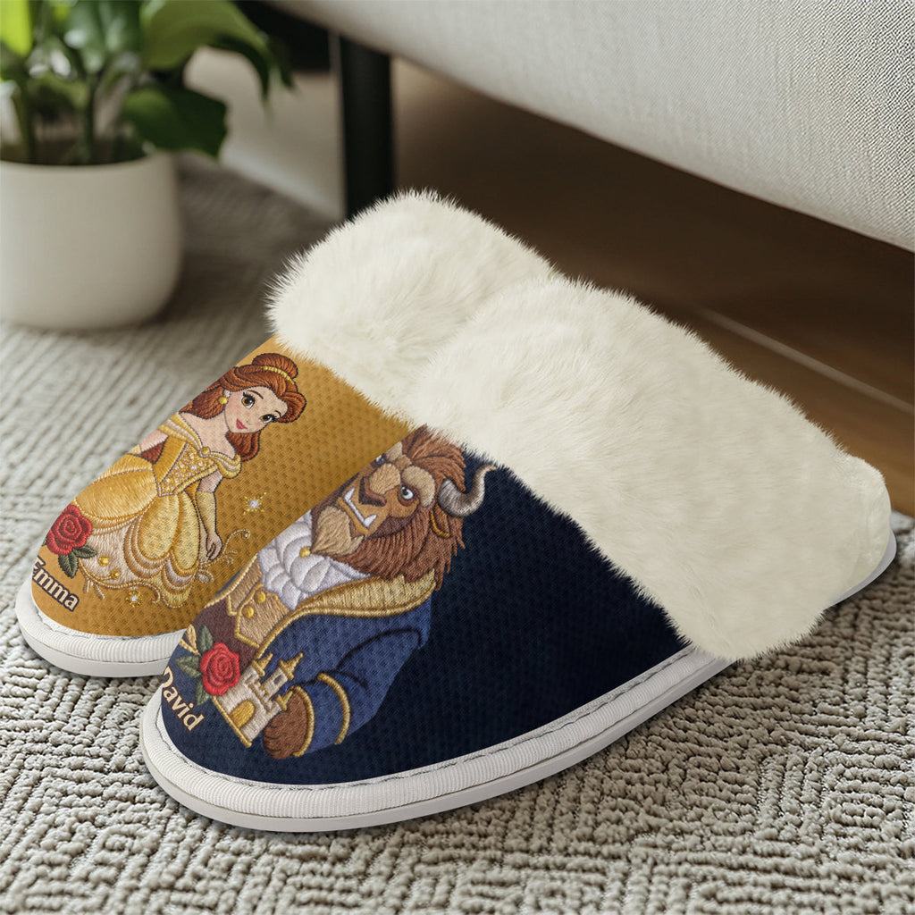 Personalized Beauty and the Beast Slippers with Fur Lining for Couples Slippers With Fur Lining GradoCreations