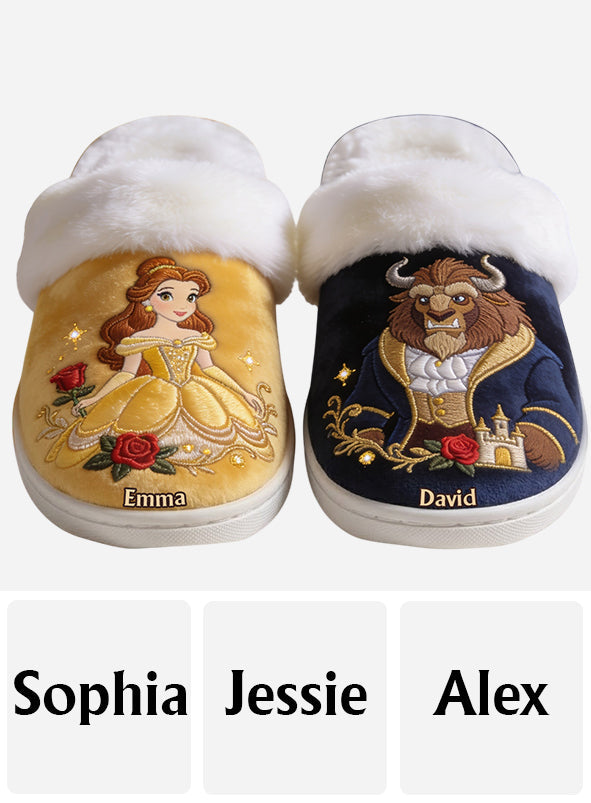 Personalized Beauty and the Beast Slippers with Fur Lining for Couples Slippers With Fur Lining GradoCreations