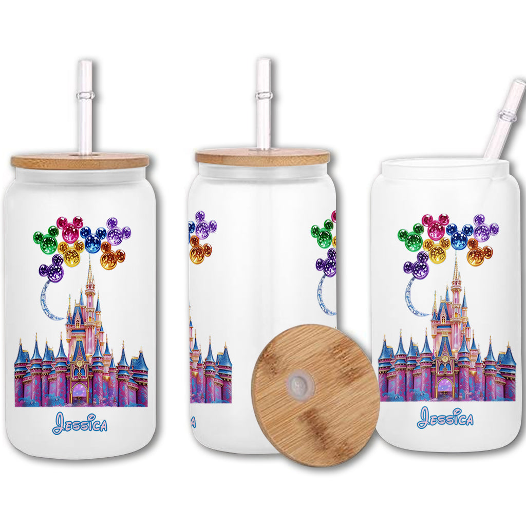 Personalized Magical Castle 16oz Can Glass with Straw Gift Can Glass GradoCreations
