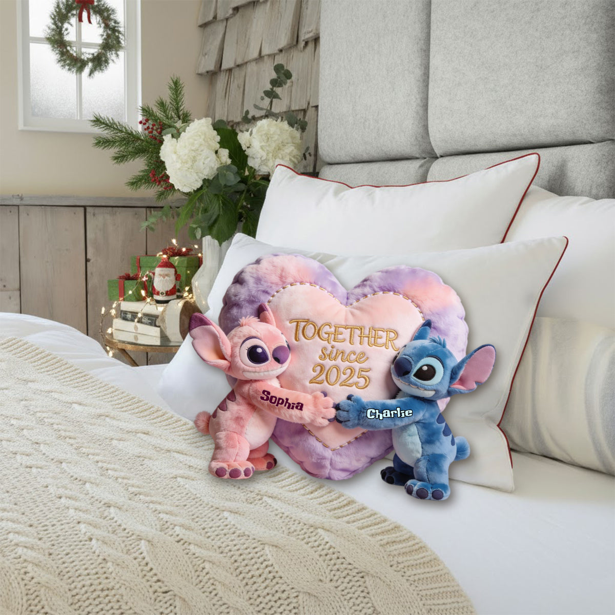 Custom Heart Shaped Faux Fur Pillow Together Since 2025 Gift Faux Fur Shaped Pillow GradoCreations