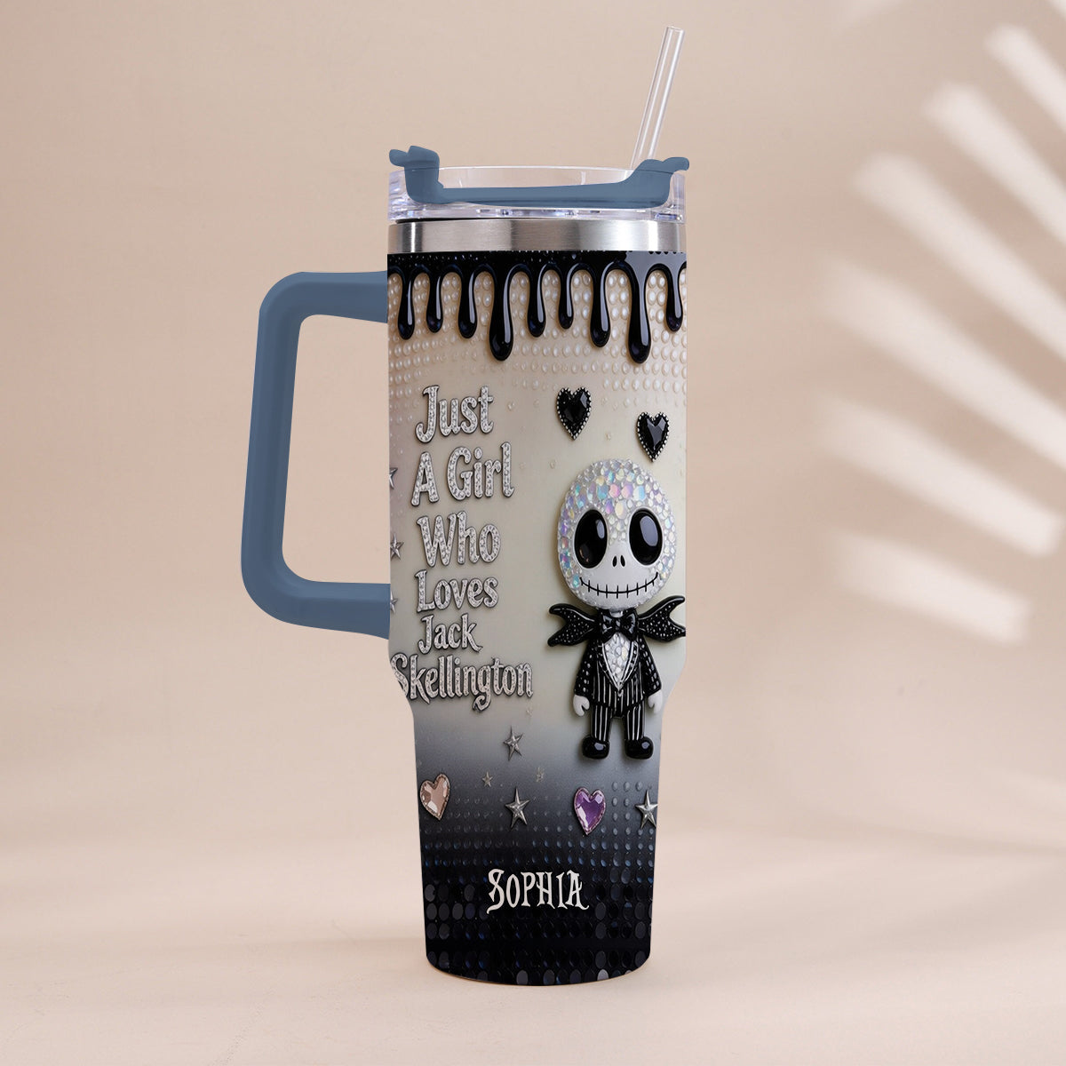 Personalized Jack Skellington Tumbler with Handle for Girls - Unique Gift Tumbler With Handle GradoCreations