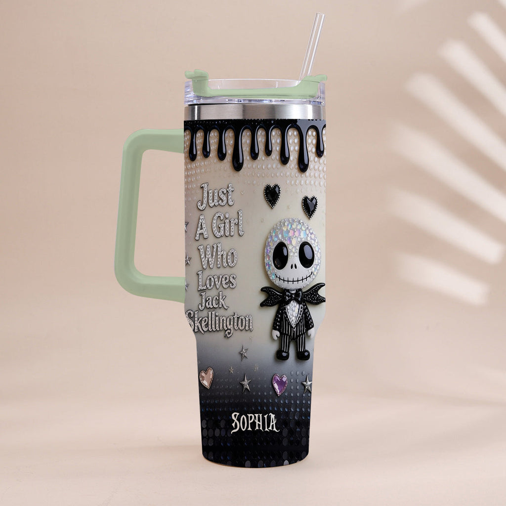 Personalized Jack Skellington Tumbler with Handle for Girls - Unique Gift Tumbler With Handle GradoCreations