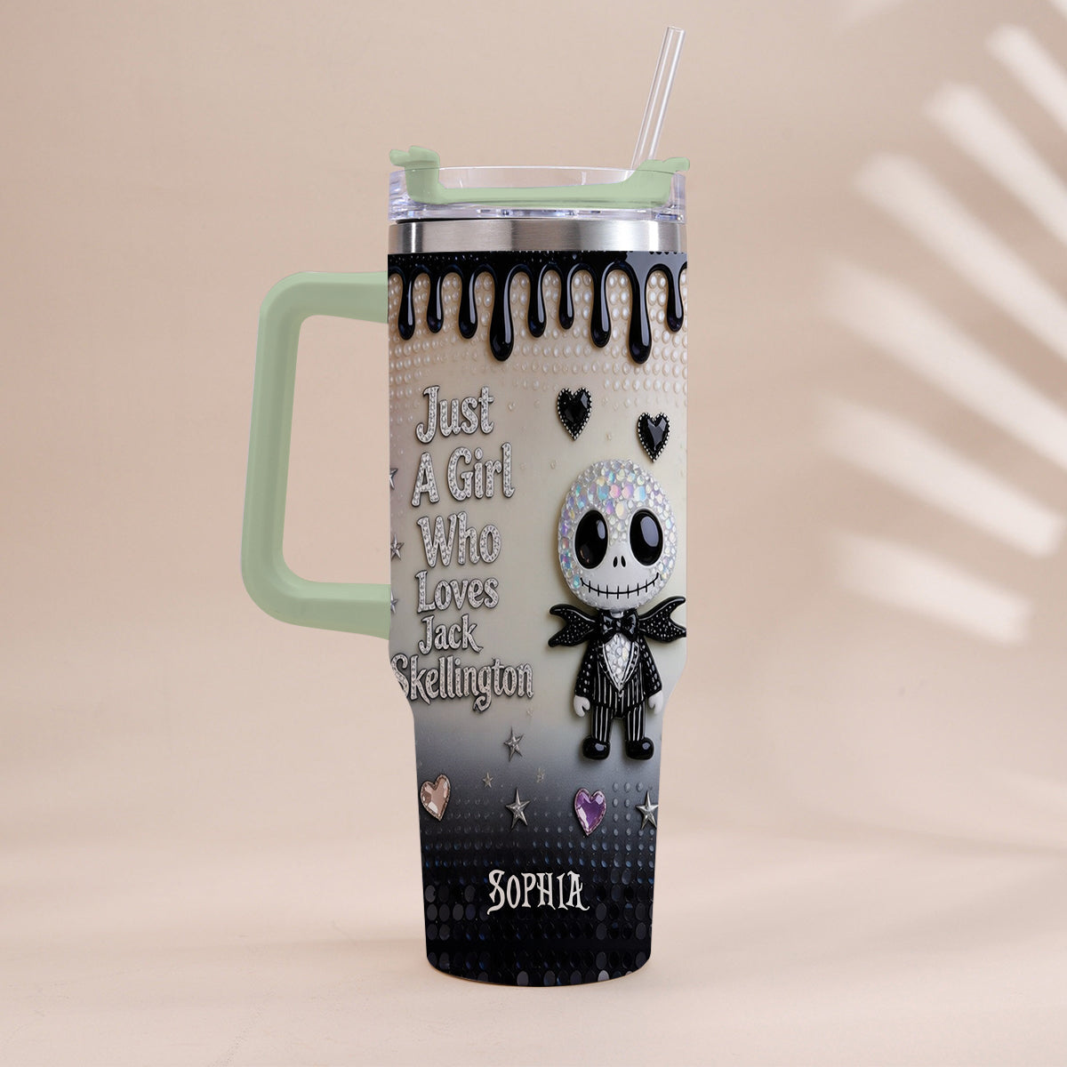Personalized Jack Skellington Tumbler with Handle for Girls - Unique Gift Tumbler With Handle GradoCreations