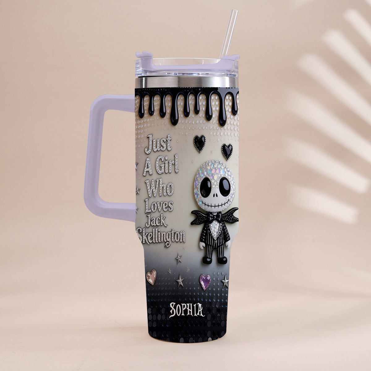 Personalized Jack Skellington Tumbler with Handle for Girls - Unique Gift Tumbler With Handle GradoCreations