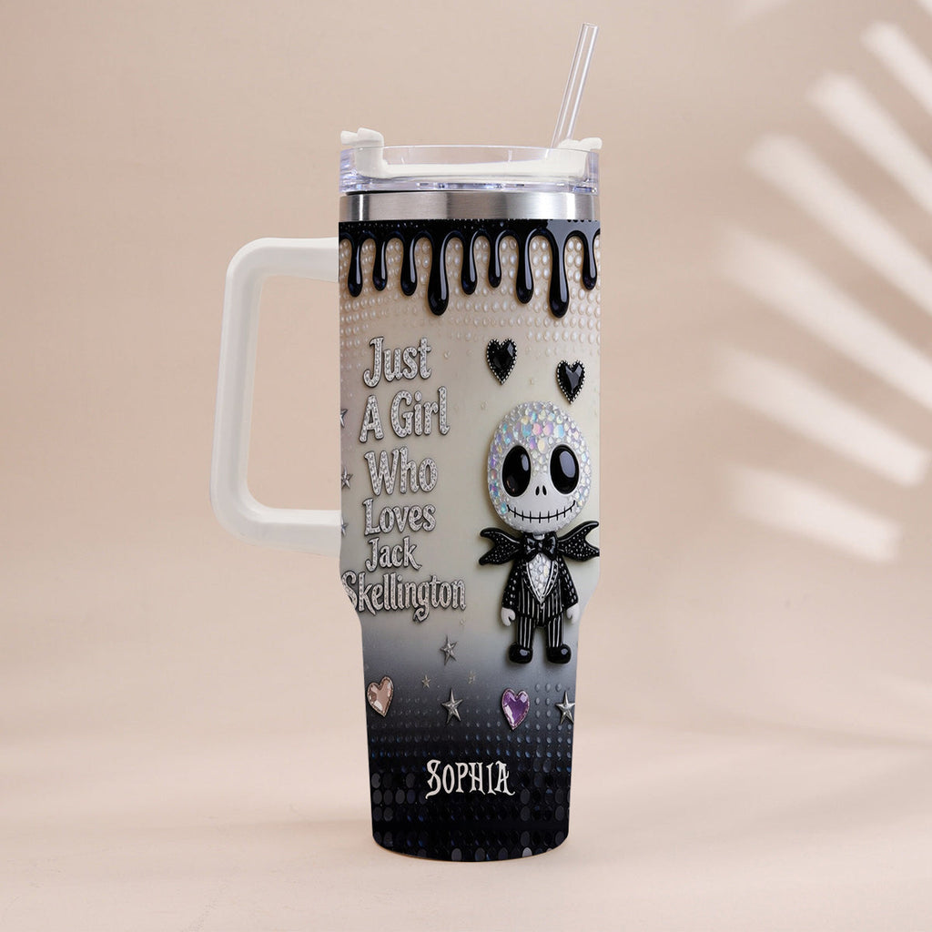 Personalized Jack Skellington Tumbler with Handle for Girls - Unique Gift Tumbler With Handle GradoCreations