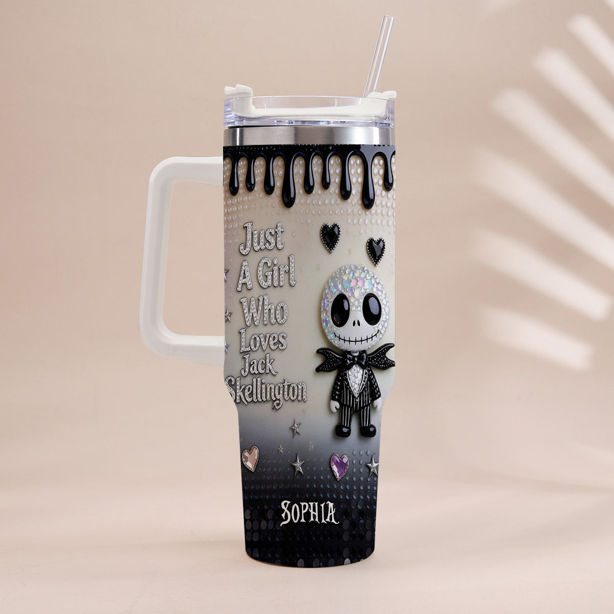 Personalized Jack Skellington Tumbler with Handle for Girls - Unique Gift Tumbler With Handle GradoCreations