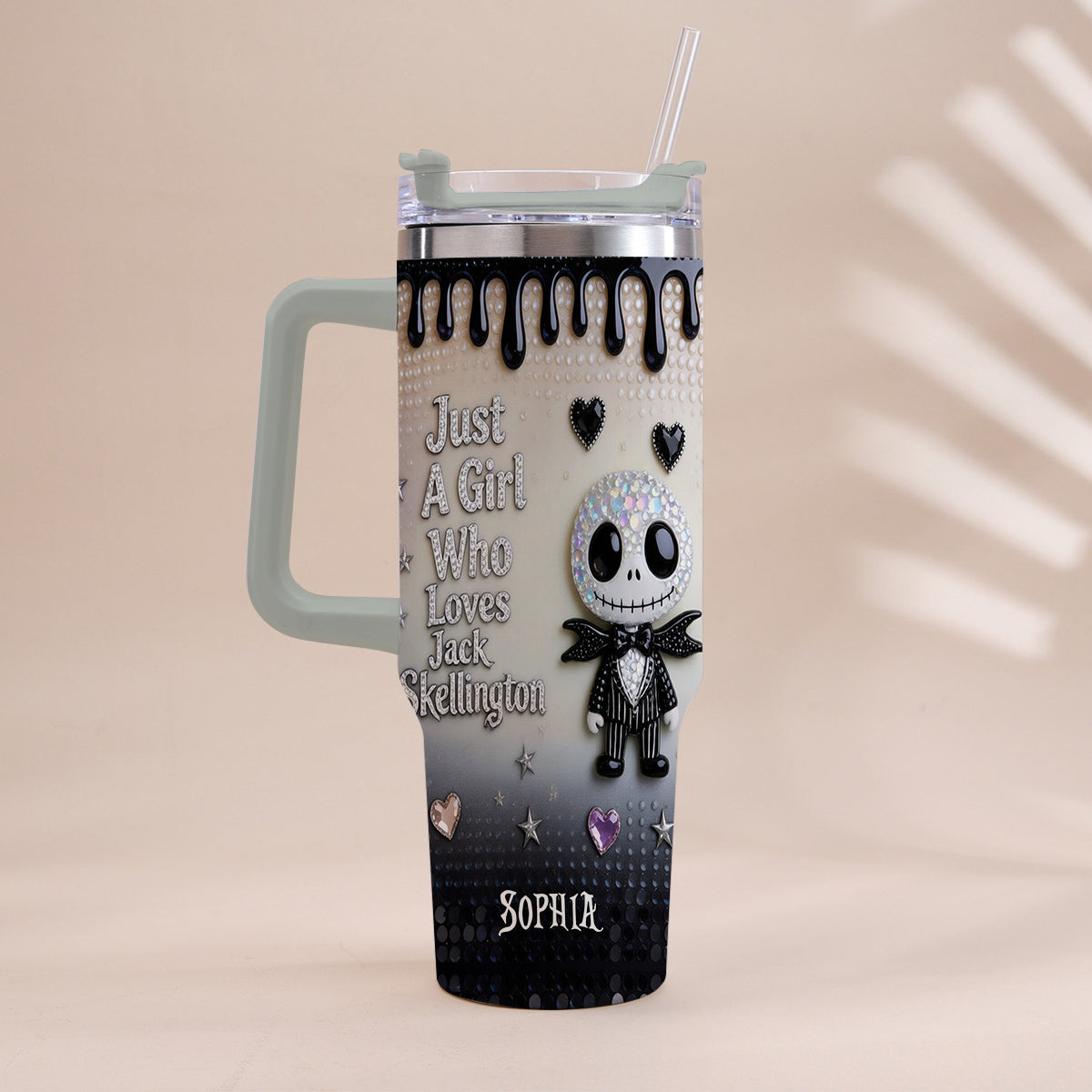 Personalized Jack Skellington Tumbler with Handle for Girls - Unique Gift Tumbler With Handle GradoCreations