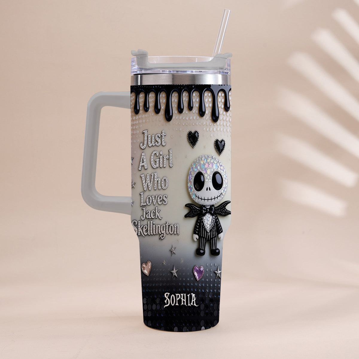 Personalized Jack Skellington Tumbler with Handle for Girls - Unique Gift Tumbler With Handle GradoCreations