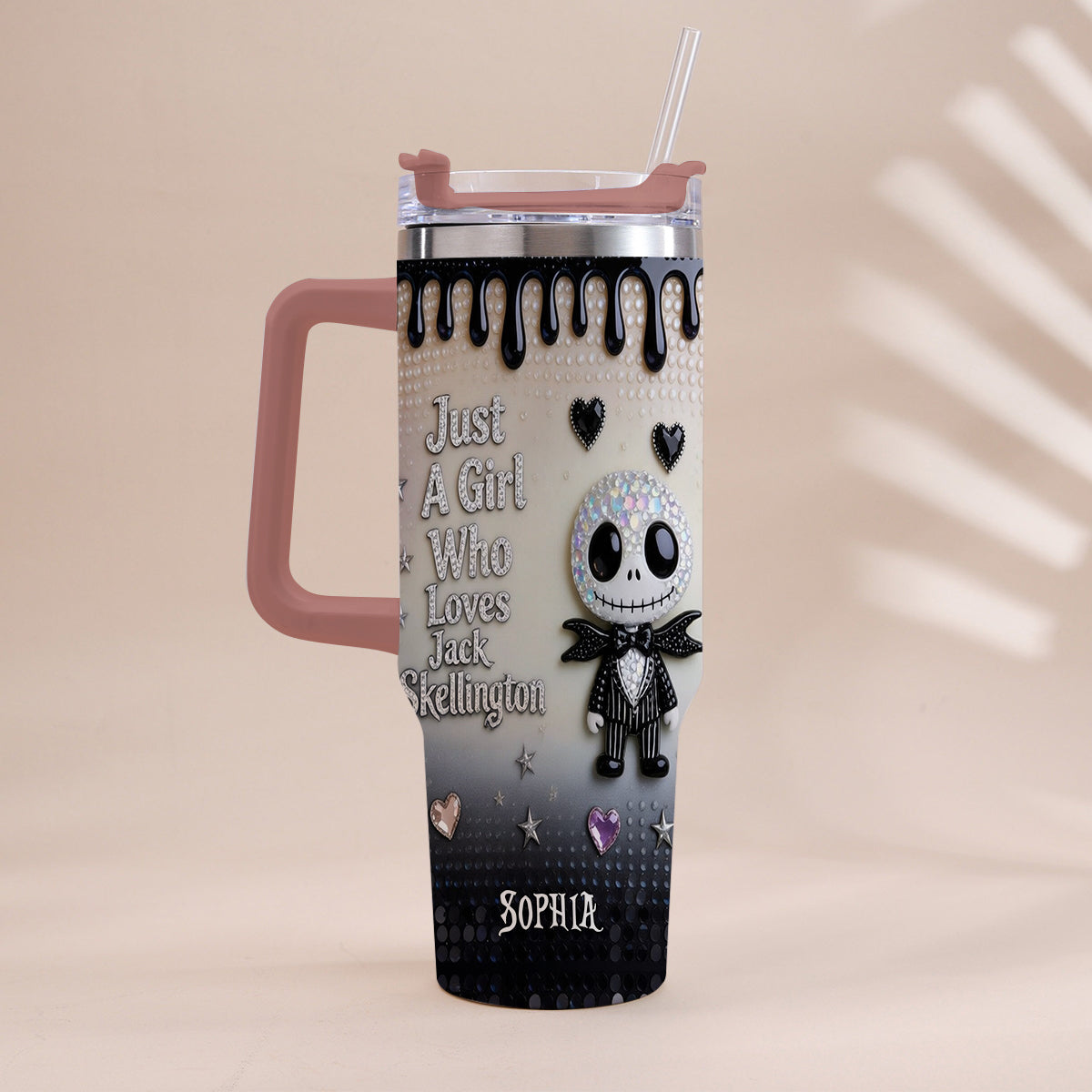 Personalized Jack Skellington Tumbler with Handle for Girls - Unique Gift Tumbler With Handle GradoCreations