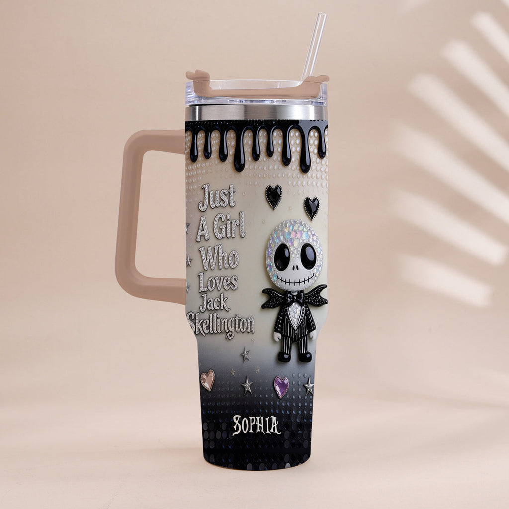 Personalized Jack Skellington Tumbler with Handle for Girls - Unique Gift Tumbler With Handle GradoCreations