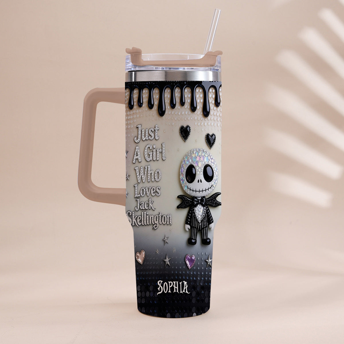 Personalized Jack Skellington Tumbler with Handle for Girls - Unique Gift Tumbler With Handle GradoCreations