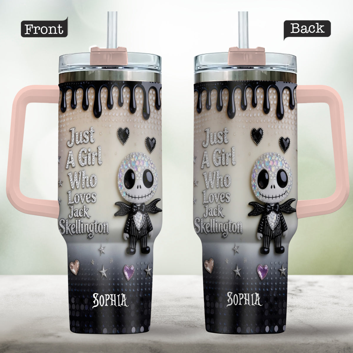 Personalized Jack Skellington Tumbler with Handle for Girls - Unique Gift Tumbler With Handle GradoCreations
