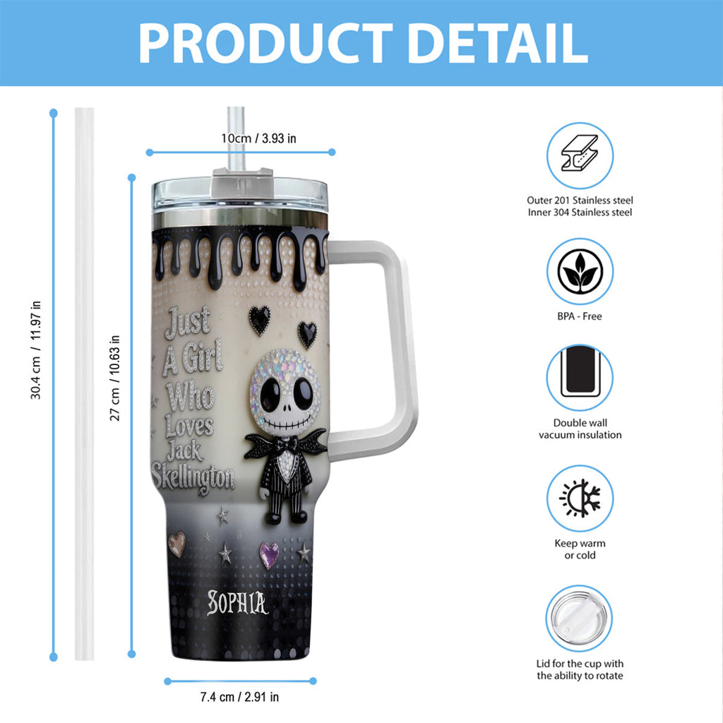 Personalized Jack Skellington Tumbler with Handle for Girls - Unique Gift Tumbler With Handle GradoCreations