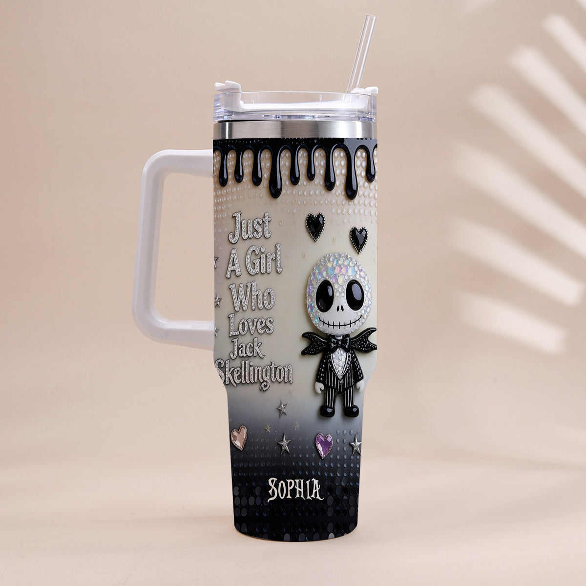 Personalized Jack Skellington Tumbler with Handle for Girls - Unique Gift Tumbler With Handle GradoCreations