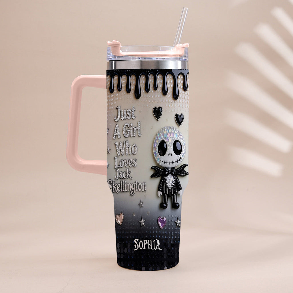 Personalized Jack Skellington Tumbler with Handle for Girls - Unique Gift Tumbler With Handle GradoCreations
