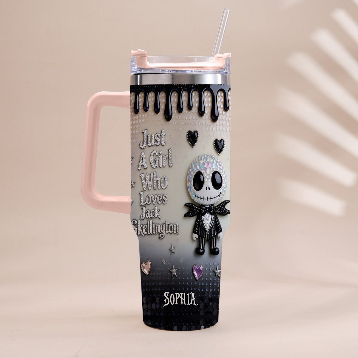 Personalized Jack Skellington Tumbler with Handle for Girls - Unique Gift Tumbler With Handle GradoCreations