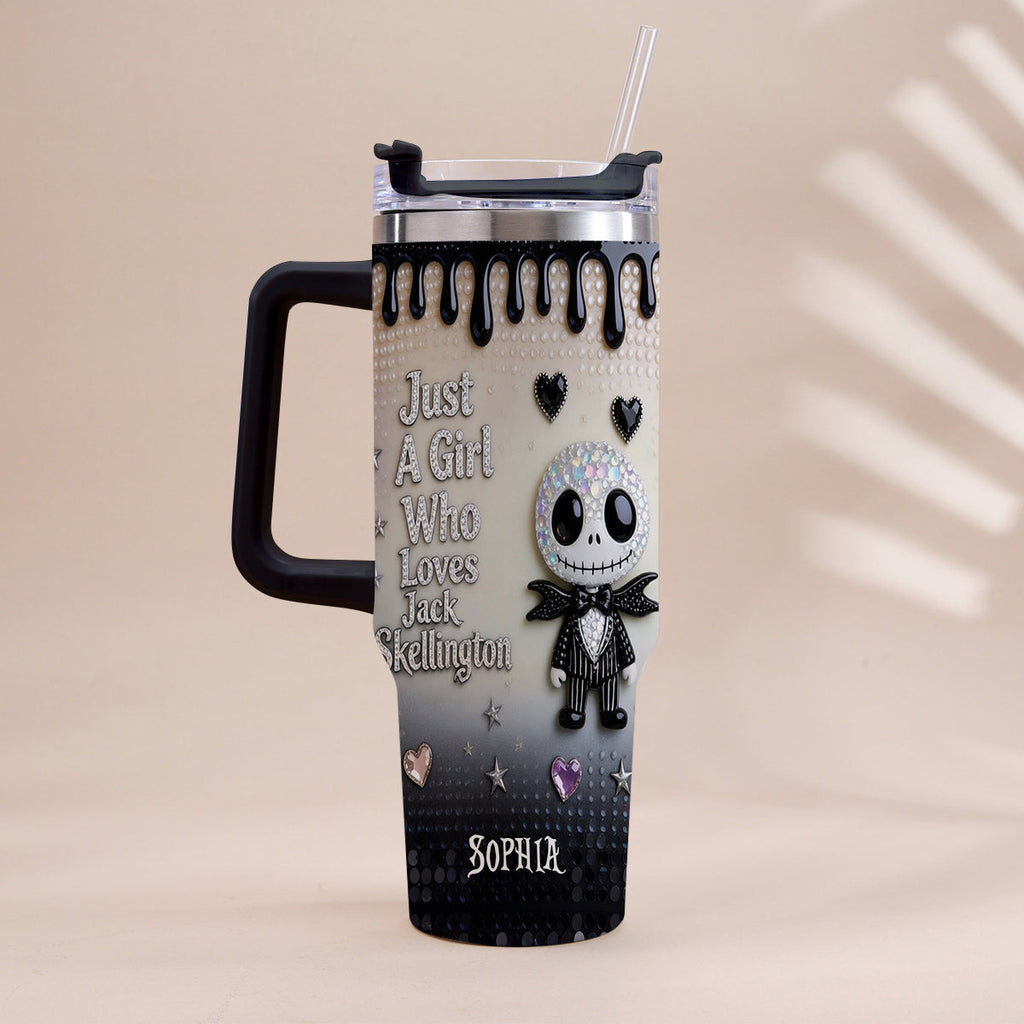 Personalized Jack Skellington Tumbler with Handle for Girls - Unique Gift Tumbler With Handle GradoCreations