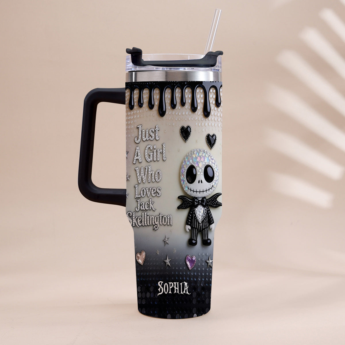 Personalized Jack Skellington Tumbler with Handle for Girls - Unique Gift Tumbler With Handle GradoCreations