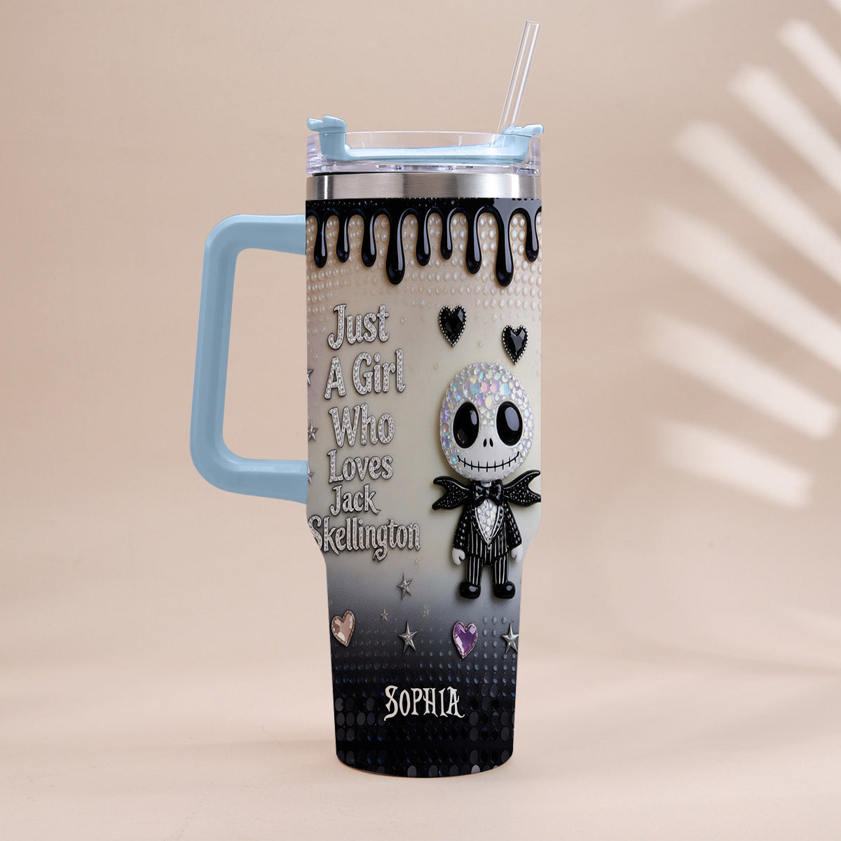 Personalized Jack Skellington Tumbler with Handle for Girls - Unique Gift Tumbler With Handle GradoCreations