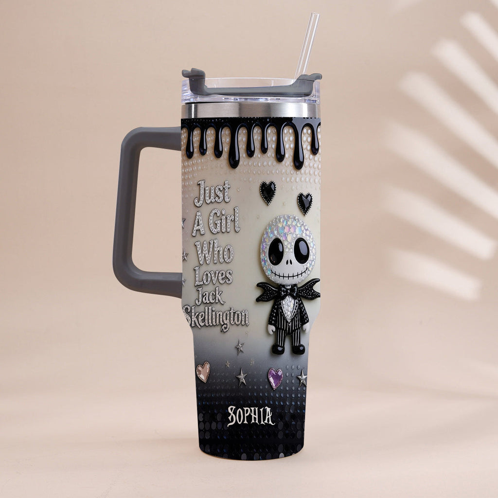 Personalized Jack Skellington Tumbler with Handle for Girls - Unique Gift Tumbler With Handle GradoCreations