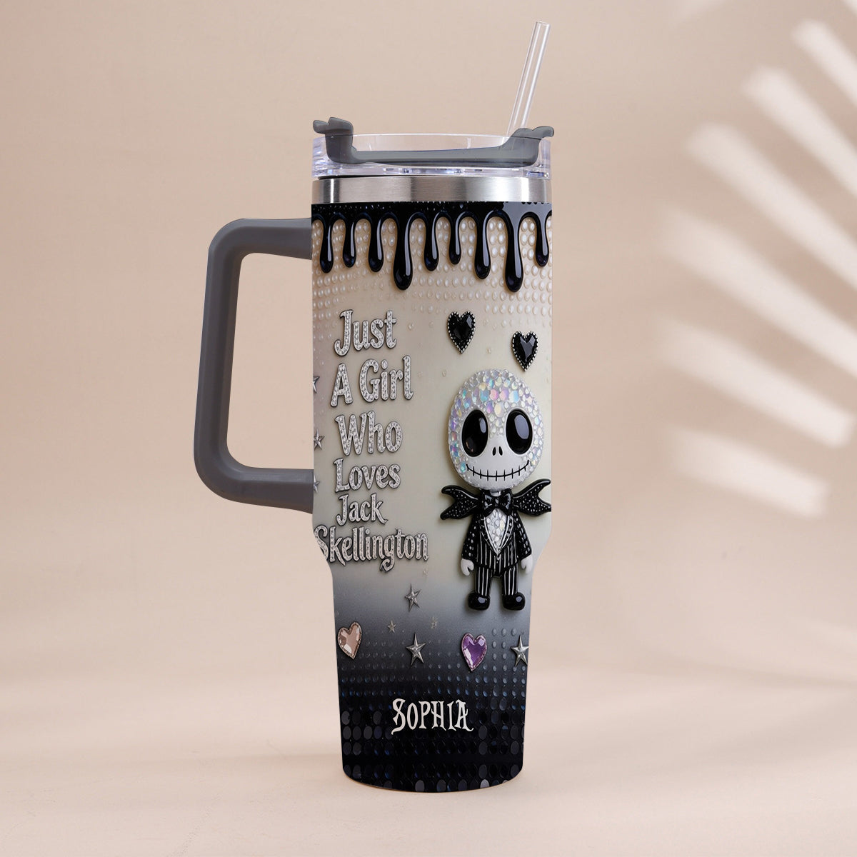 Personalized Jack Skellington Tumbler with Handle for Girls - Unique Gift Tumbler With Handle GradoCreations