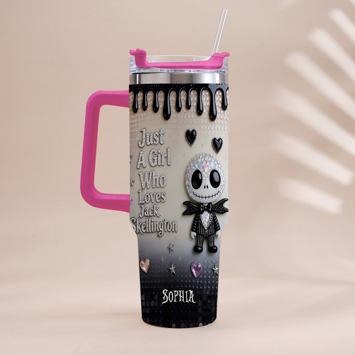 Personalized Jack Skellington Tumbler with Handle for Girls - Unique Gift Tumbler With Handle GradoCreations