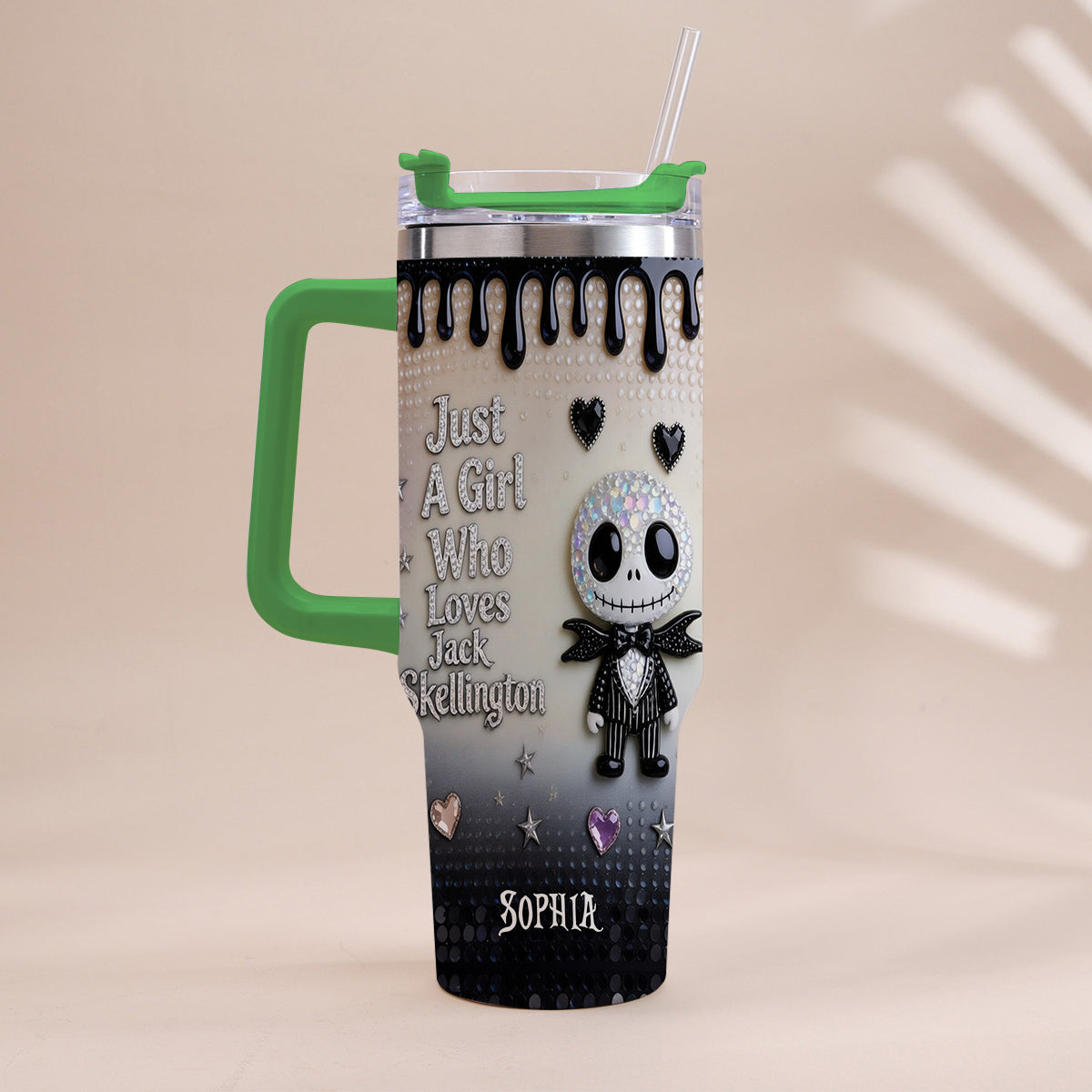Personalized Jack Skellington Tumbler with Handle for Girls - Unique Gift Tumbler With Handle GradoCreations