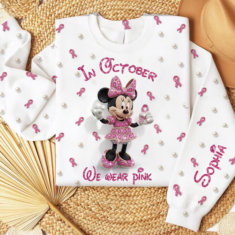 Personalized Breast Cancer Awareness Shirt with Cartoon Mouse for Women All Over Shirt GradoCreations