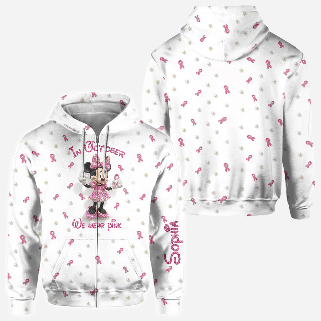 Personalized Breast Cancer Awareness Shirt with Cartoon Mouse for Women All Over Shirt GradoCreations