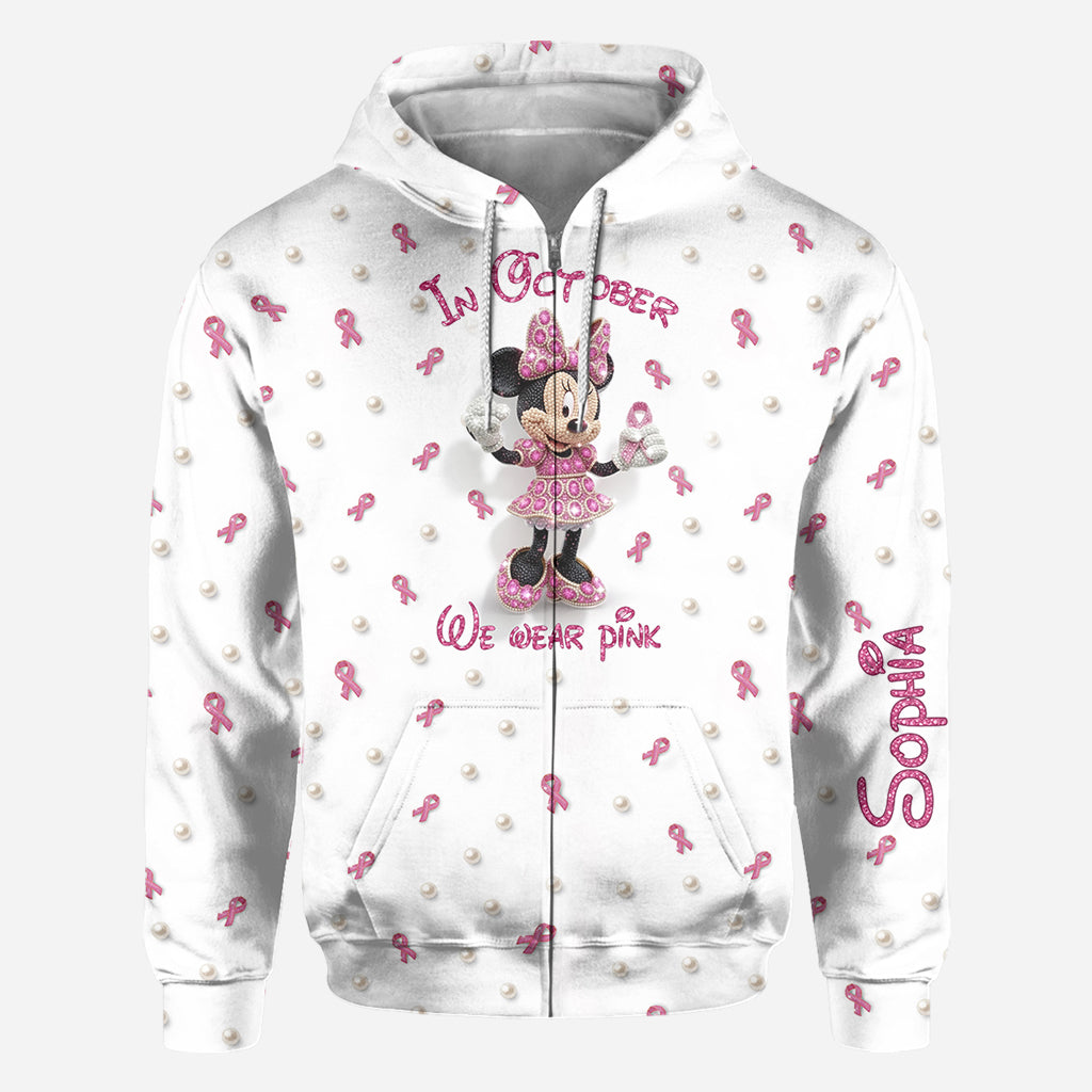 Personalized Breast Cancer Awareness Shirt with Cartoon Mouse for Women All Over Shirt GradoCreations