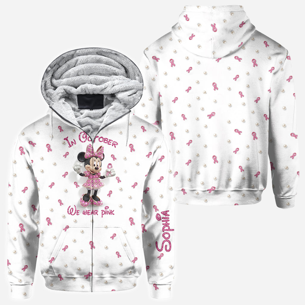 Personalized Breast Cancer Awareness Shirt with Cartoon Mouse for Women All Over Shirt GradoCreations