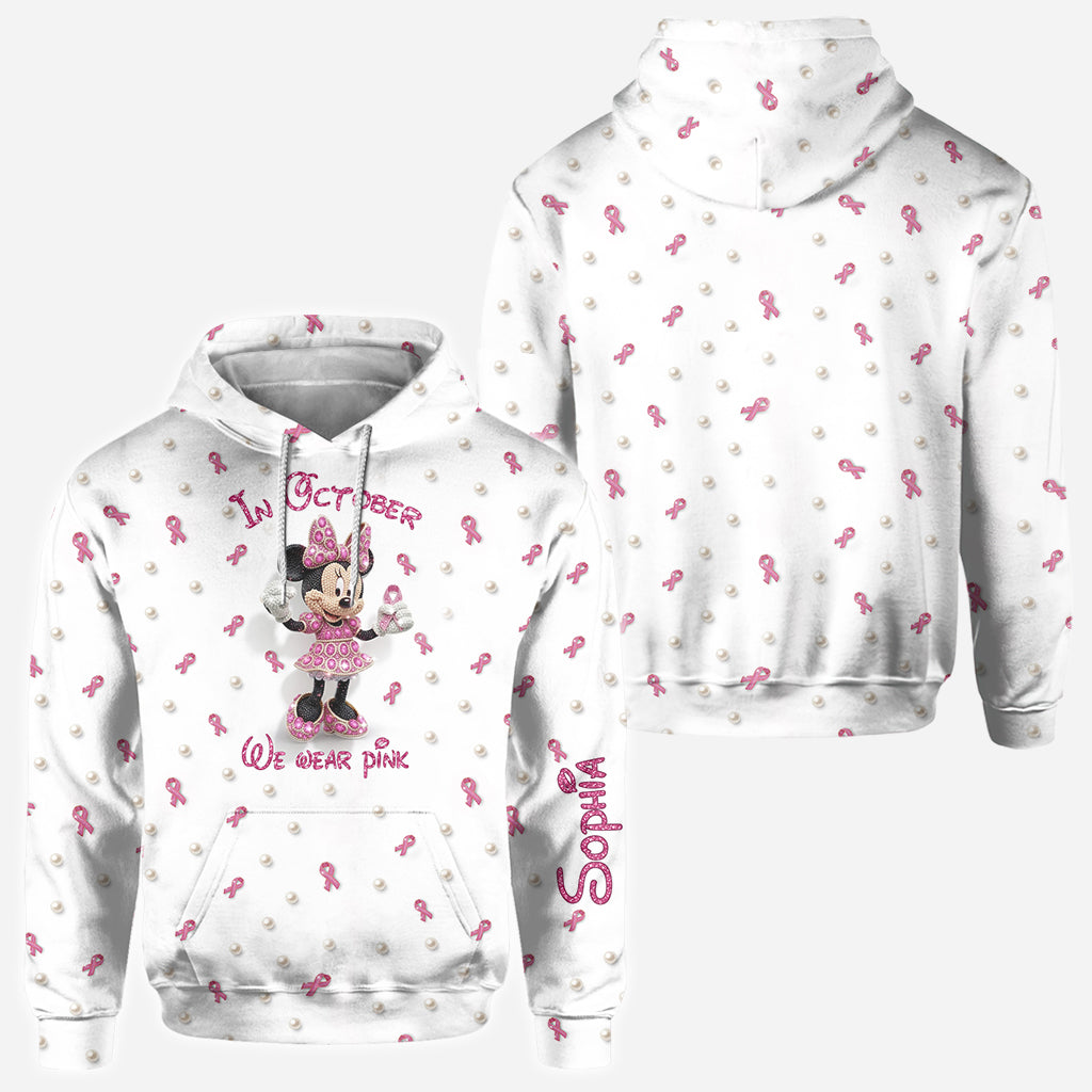 Personalized Breast Cancer Awareness Shirt with Cartoon Mouse for Women All Over Shirt GradoCreations