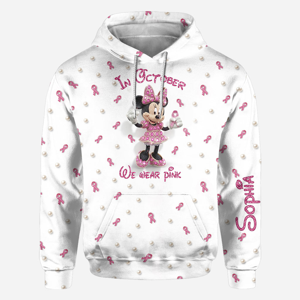 Personalized Breast Cancer Awareness Shirt with Cartoon Mouse for Women All Over Shirt GradoCreations