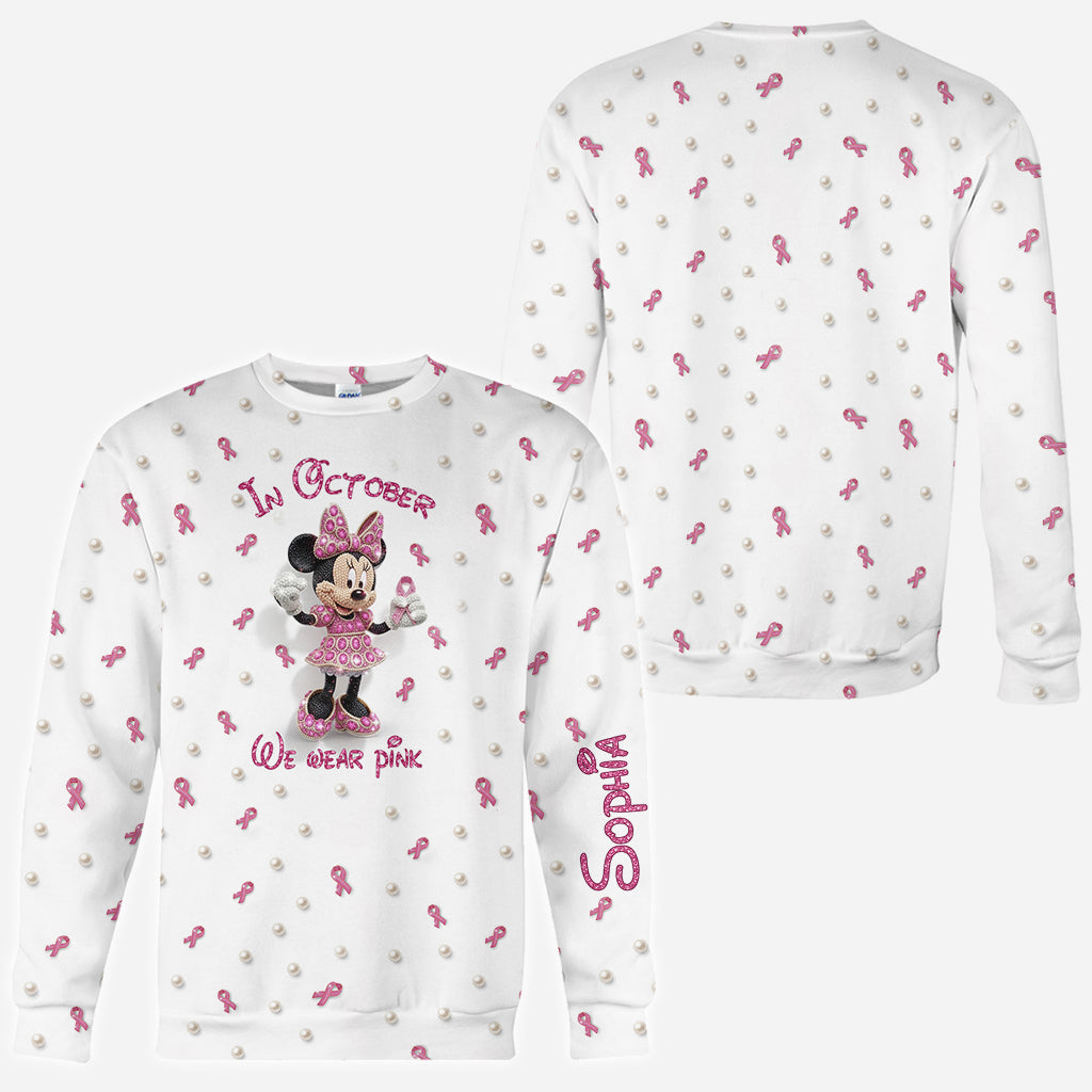 Personalized Breast Cancer Awareness Shirt with Cartoon Mouse for Women All Over Shirt GradoCreations