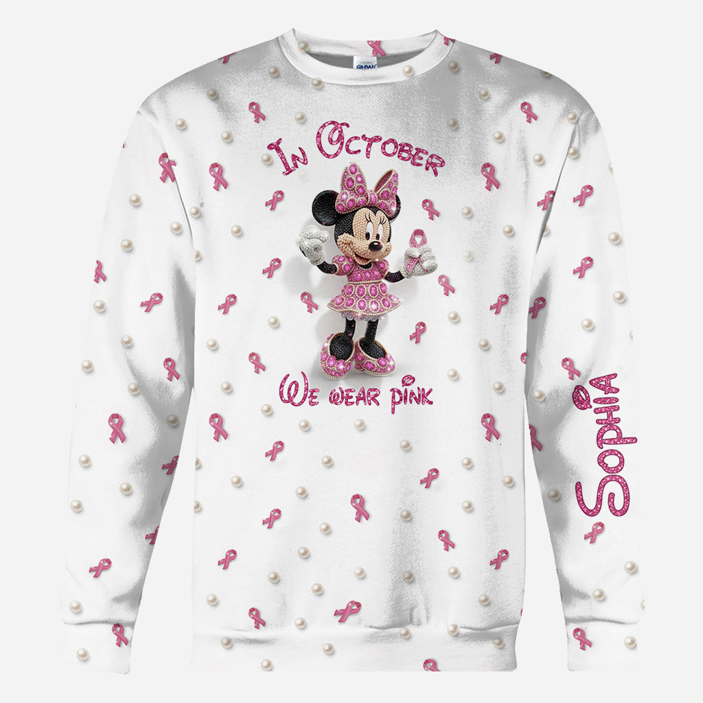 Personalized Breast Cancer Awareness Shirt with Cartoon Mouse for Women All Over Shirt GradoCreations