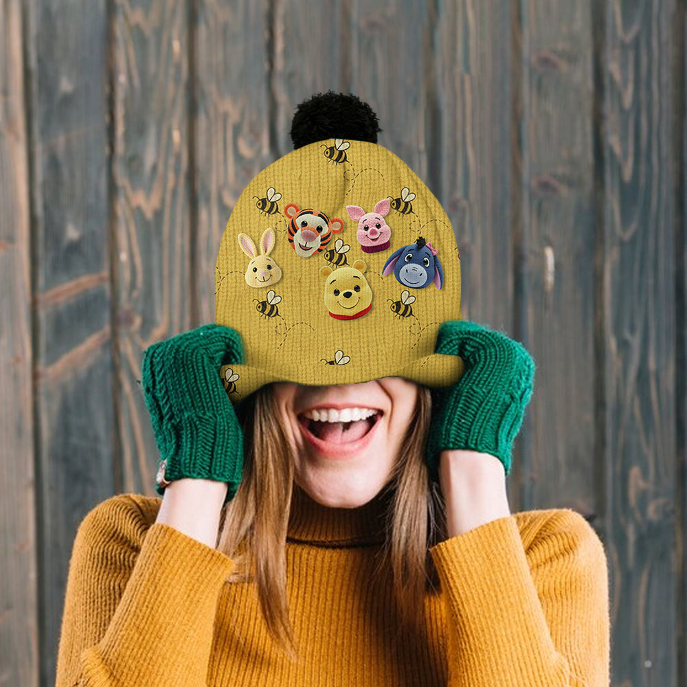 Personalized Yellow Beanie Hat with Cute Animal Characters Beanie Hat GradoCreations