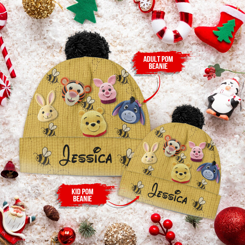 Personalized Yellow Beanie Hat with Cute Animal Characters Beanie Hat GradoCreations