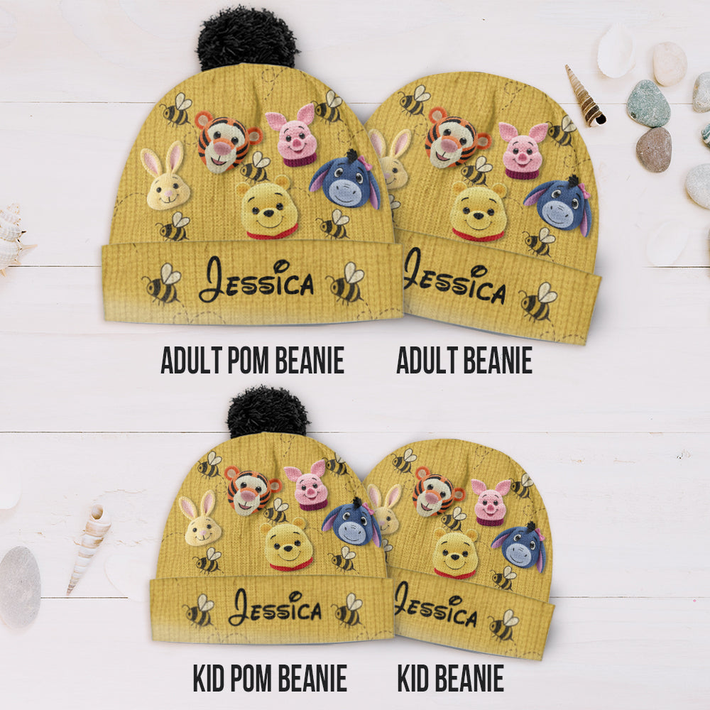 Personalized Yellow Beanie Hat with Cute Animal Characters Beanie Hat GradoCreations
