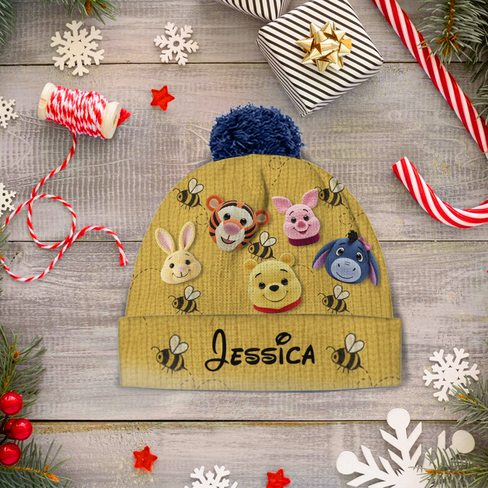 Personalized Yellow Beanie Hat with Cute Animal Characters Beanie Hat GradoCreations