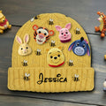 Personalized Yellow Beanie Hat with Cute Animal Characters Beanie Hat GradoCreations