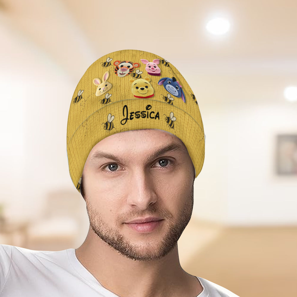 Personalized Yellow Beanie Hat with Cute Animal Characters Beanie Hat GradoCreations