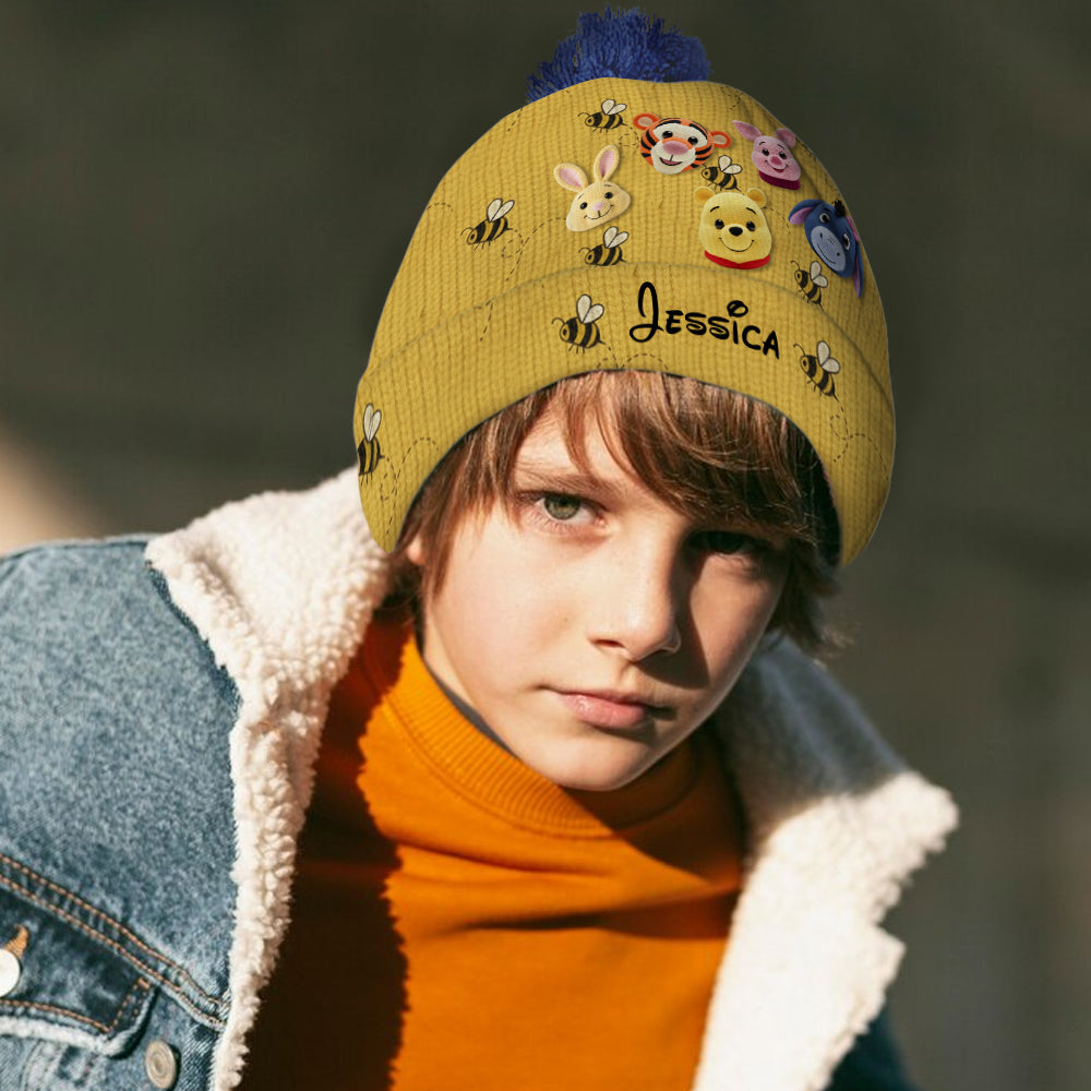 Personalized Yellow Beanie Hat with Cute Animal Characters Beanie Hat GradoCreations