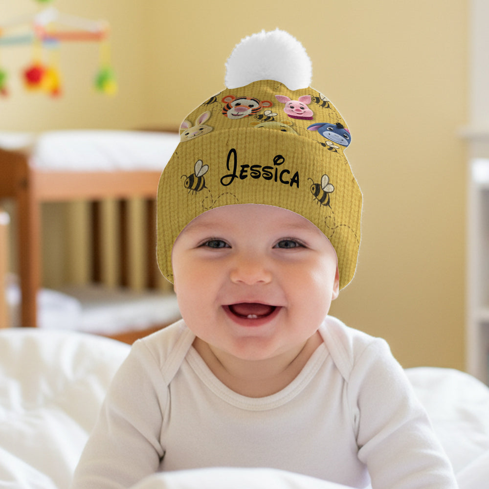 Personalized Yellow Beanie Hat with Cute Animal Characters Beanie Hat GradoCreations