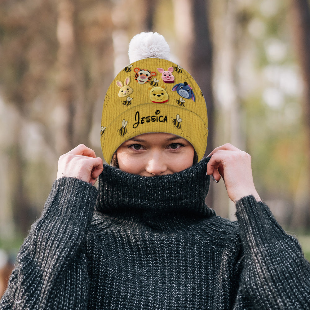 Personalized Yellow Beanie Hat with Cute Animal Characters Beanie Hat GradoCreations