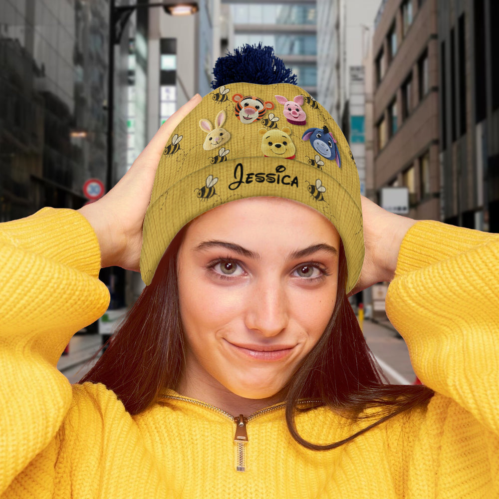 Personalized Yellow Beanie Hat with Cute Animal Characters Beanie Hat GradoCreations