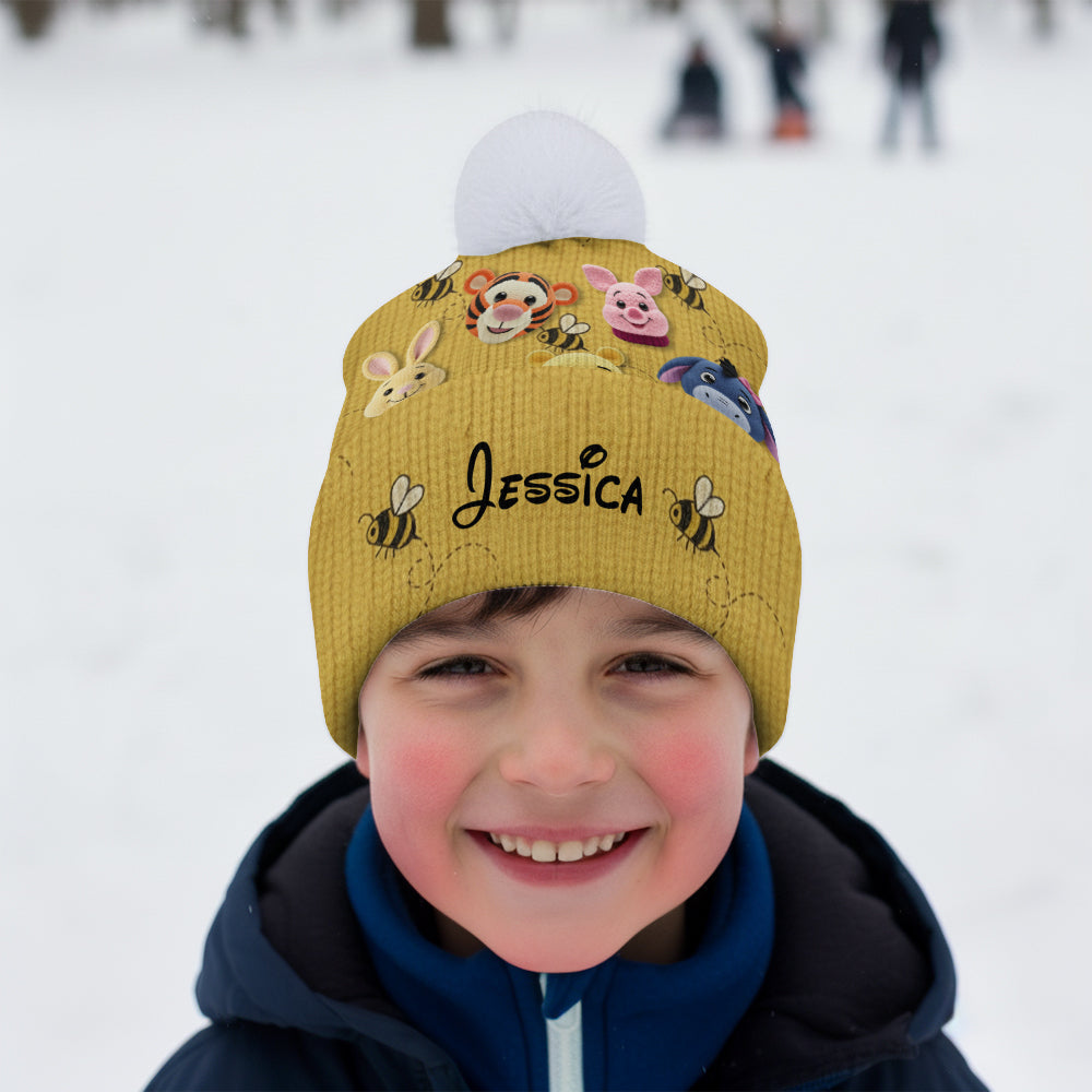 Personalized Yellow Beanie Hat with Cute Animal Characters Beanie Hat GradoCreations