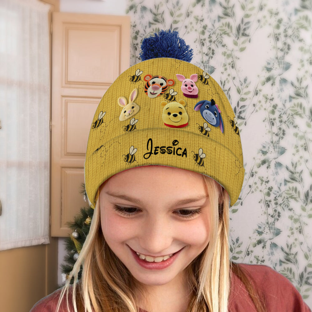 Personalized Yellow Beanie Hat with Cute Animal Characters Beanie Hat GradoCreations