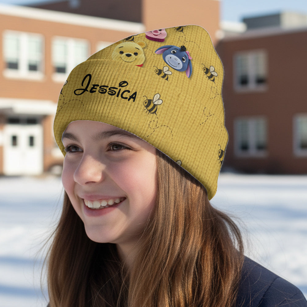 Personalized Yellow Beanie Hat with Cute Animal Characters Beanie Hat GradoCreations