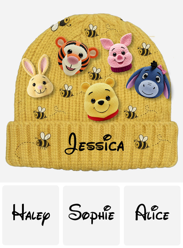 Personalized Yellow Beanie Hat with Cute Animal Characters Beanie Hat GradoCreations