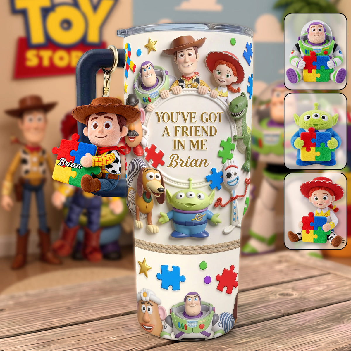 Personalized Autism Awareness Tumbler with Plush Charm Gift for Kids Tumbler With Plush Charm GradoCreations
